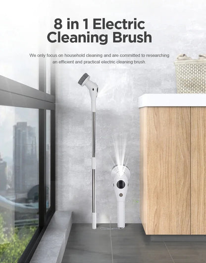 8-in-1 Multifunctional Electric Cleaning Brush Bathroom Kitchen Brush Cleaning With LED NightLight Rotatable Household Brush