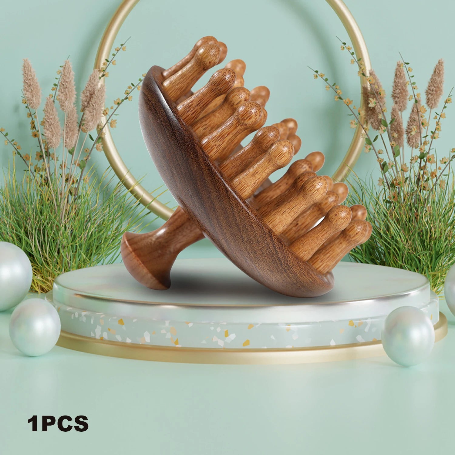 Sandalwood Massage Comb Finger Ring Comb Head Meridian Comb Scalp Massager Anti-Static Wooden Brush Guasha Tool for Full Body Beauty World Shop