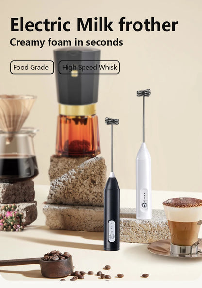UPGRADED Electric Coffee Frother/MILK Whisk+Egg Beater MINI Food Blender USB Rechargeable Handheld Three Speeds Espresso Tools Beauty World Shop