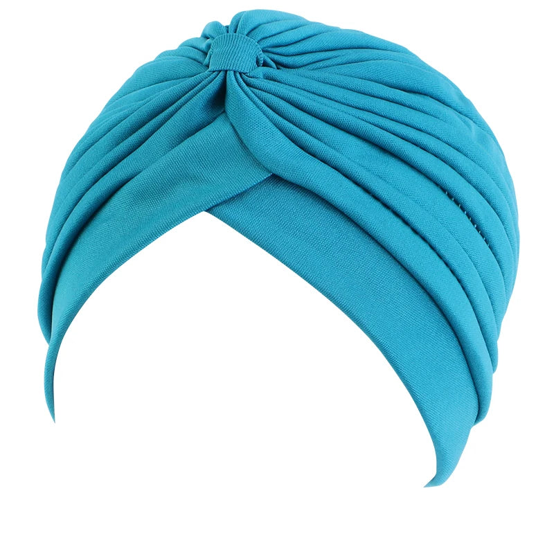 New Knotted Ruffle Turban Ladies Soft Headscarf Casual Streetwear Female Muslim Hijab Indian Hats Cancer Chemo Cap Turbante Beauty World Shop