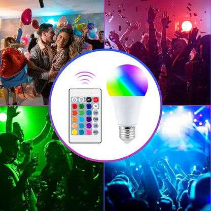 16 Colors RGB Bulb LED Multicolor Bulb E27 220V Household Lighting Dimmable 24 Key Remote Control Smart Lamp Atmosphere Light Beauty World Shop