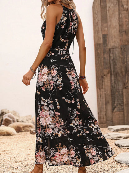 Women's Floral Print High Slit Thigh Halter Dress - Summer Sleeveless Sexy Bodycon Beach Party Clubwear Beauty World Shop