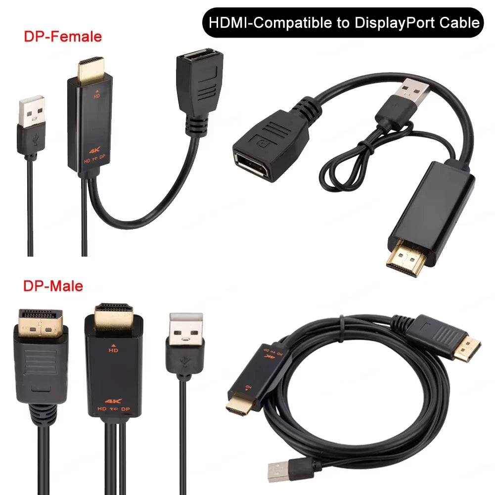 HDMI-Compatible To DisplayPort Cable 4K@60Hz 2K@120Hz HDMI-Compatible Source To DP Display Monitor Cable for PC Laptop PS5 Xbox Beauty World Shop