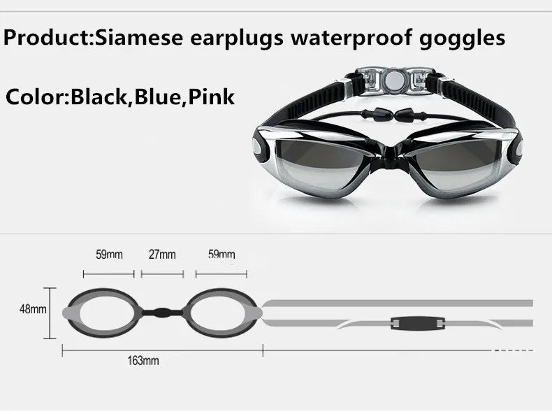 Swimming Goggles Adult Pool Glasses Anti Fog Men Women UV Protection Optical Waterproof Swim Eyewear with Earplugs Beauty World Shop