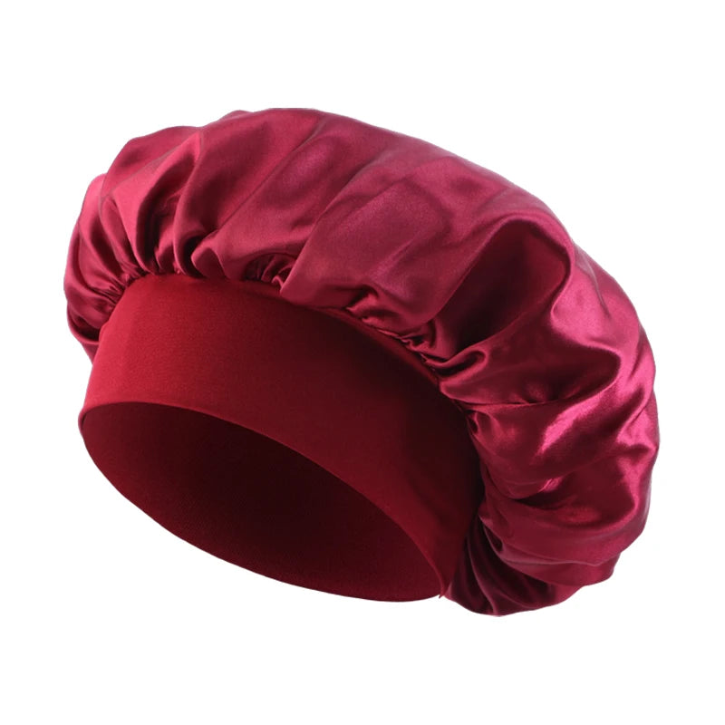 New Women's Satin Solid Wide-brimmed Sleeping Hat Unisex Head Wrap Elastic Band Cap Hair Care Bonnet Night Hat bonnet de nuit Beauty Fashion