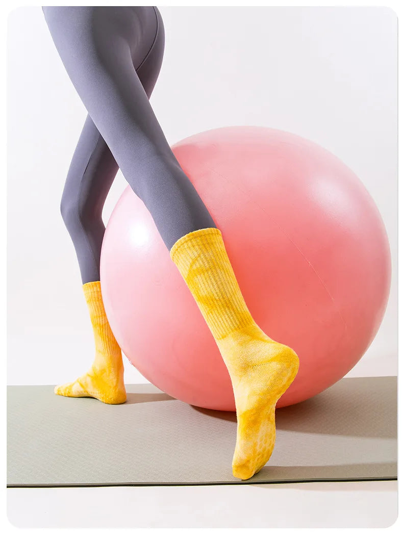 New Fashion Tie-dye Mid-calf Yoga Socks Pilates Socks Indoor Special Non-slip Sports Socks Dance Fitness Floor Socks Beauty World Shop