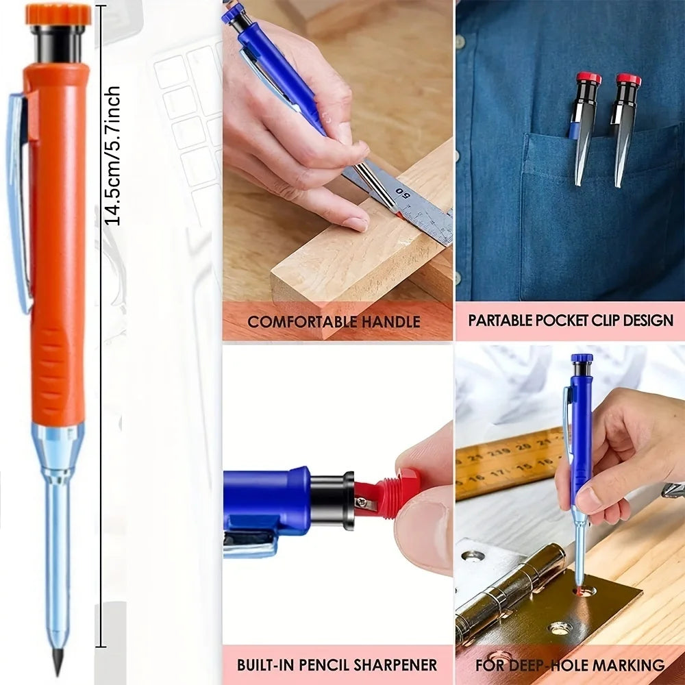 Solid Carpenter Pencils Set with 16Refills, 2.8mm Deep Hole Mechanical Pencil Marker Construction Pencils Woodworking Drafting Beauty World Shop