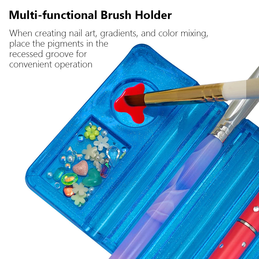 Acrylic Multi-purpose Nail Art Pen Holder, 5-Compartment Brush Stand with Color Palette, Organize and Display Tool Beauty World Shop