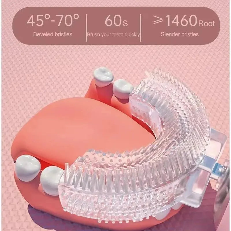 Children'S Electric Toothbrush Food Grade Silicone Oral 360 Degree Automatic Usb Charging Smart Children'S Toothbrush U-Shaped Beauty World Shop