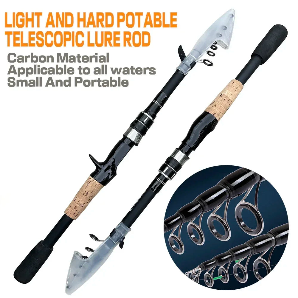Telescopic Lure Rod 1.5M 1.8M 2.1M 2.4M Carbon Spinning Rod Baitcasting Fishing Pole 8g-25g Wooden Handle Casting Fishing Tackle Beauty Trend Shop