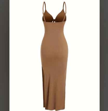 Europe and America knit simple sleeveless suspender dress in spring and summer, leaking back and sexy long skirt with neck. Beauty World Shop