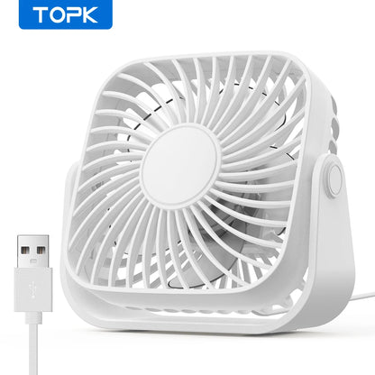 TOPK 4Inch USB Mini Portable Fan for Camping,3 Speeds Quiet Desk Table Personal Fan,360°Adjustment Standing fans for room Home Beauty World Shop
