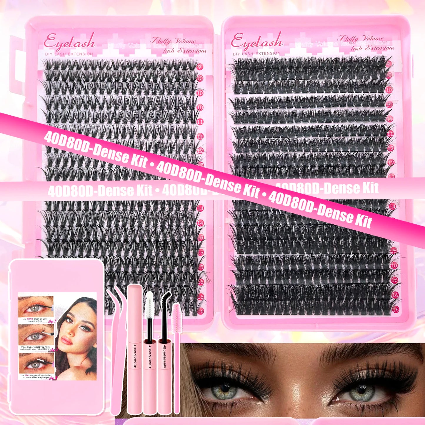 DIY Lash Extension Kit Clusters Individual Eyelashes Kit 9-16mm with Bond and Seal Wispy Natural Mange Lashes Beauty World Shop