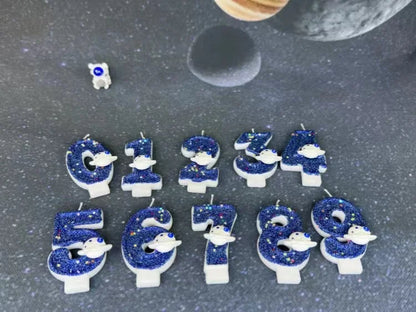 DIY Planet themed Spaceship 0-9 DIY digital candle Dark Blue Birthday candle Outer space themed party cake decoration Beauty World Shop