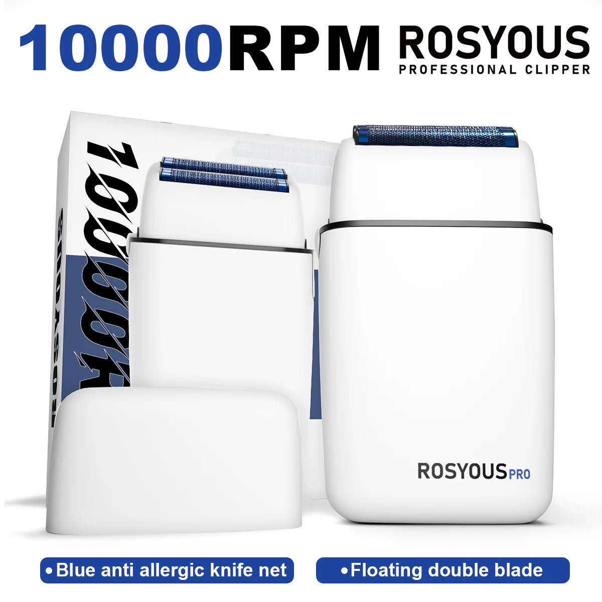 ROSYOUS RS620 Men's Shaving Machine 10000RPM Double Foil Blue Hypoallergenic Knife Net Electric Beard Trimmer Barber Shop Beauty World Shop