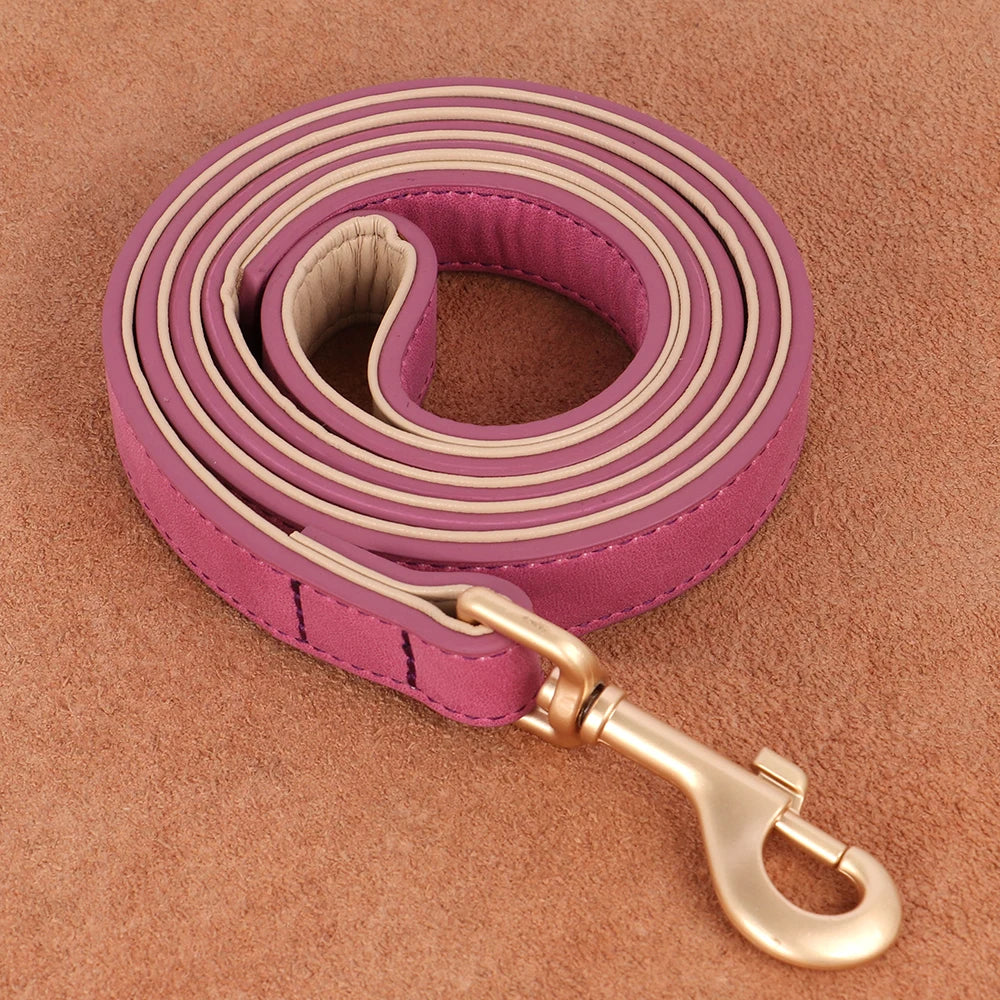 Soft Padded Dog Collar Leash Set PU Leather Pet Dog Collars Necklace With Walking Lead Rope Adjustable For Small Medium Dogs Pug Beauty World Shop