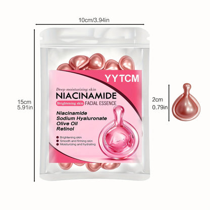 Niacinamide Facial Essence Capsules, Containing Retinol, Olive Fruit Oil, Gardenia Extract, Brighten Skin Tone, Moisturize and Hydrate, and Smooth and Soften Skin (0.5Gx30 Capsules)/Bag-1 Bag Beauty World Shop