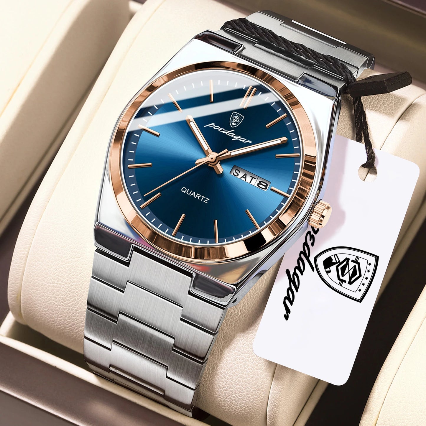 POEDAGAR Exquisite Business Men Watch Stainless Steel Waterproof Luminous Man Wristwatch Date Week Classic Men's Quartz Watches Beauty World Shop
