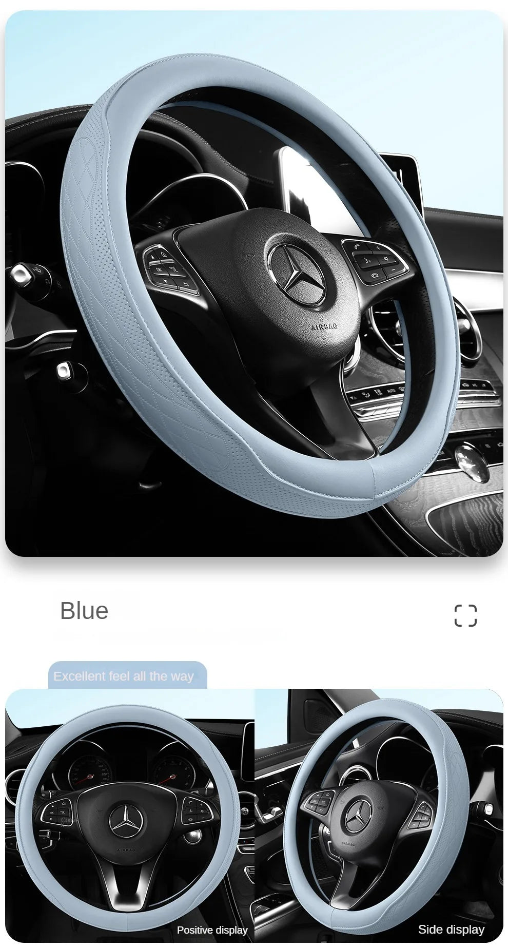 Napa Leather Perforated Patchwork Car Steering Wheel Cover, Non-slip, Breathable, Universal 15 Inch (Approx. 38cm) Beauty World Shop