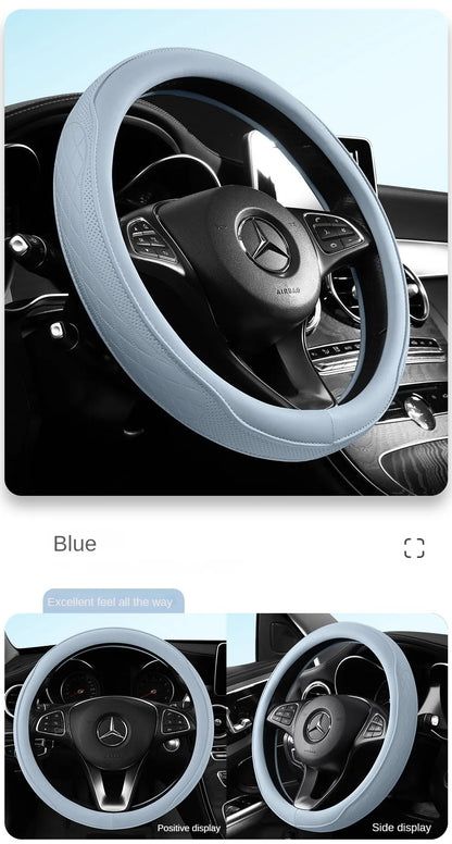 Napa Leather Perforated Patchwork Car Steering Wheel Cover, Non-slip, Breathable, Universal 15 Inch (Approx. 38cm) Beauty World Shop