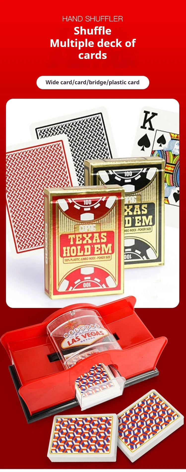 Red/Black Manual Card Shuffler 2 Deck with Hand Crank, Card Shuffler for Blackjack, UNO, Poker, Playing Card Dealer Machine Beauty World Shop