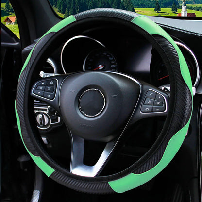PU Carbon Fiber Leather Car Steering Wheel Cover without Inner Ring Suitable for 14.5-15 Inches of Automotive Supplies Beauty World Shop
