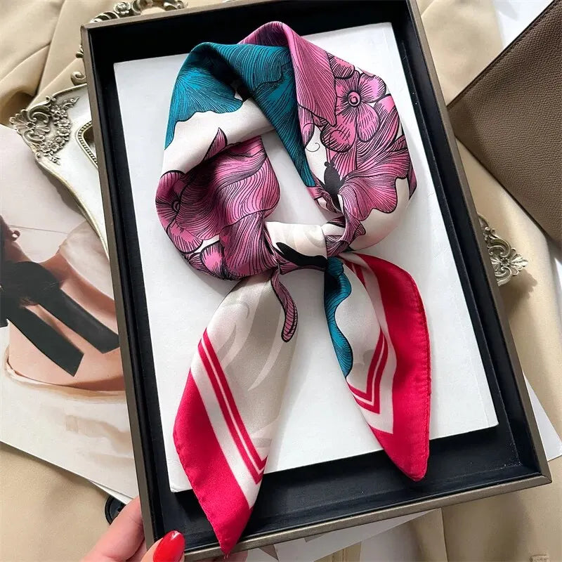 Luxury Print imitation Silk Square Scarf Women Spring Neck Tie Shawl Wraps Female Hair Hand Wrist Headkercheif Hijab Bandana Beauty World Shop