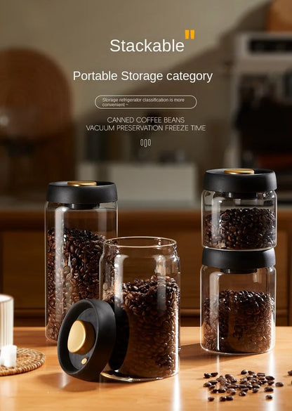 Manual Vacuum Sealed Coffee Jar High Borosilicate Glass Moisture Proof Tea Storage Container for Kitchen Coffee Beauty Trend Shop