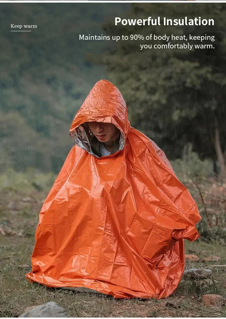 Emergency Raincoat Poncho Waterproof Rainwear Blanket Survival Camping Equipment Cold Insulation Rainwear Camping Equipment Beauty World Shop