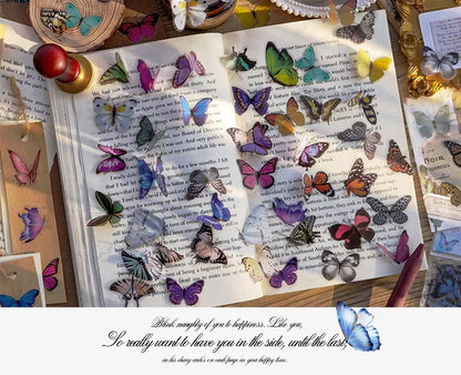 Journamm 40pcs/pack Butterfly Series Stickers Art Collage Junk Journal DIY Scrapbooking PET Waterproof Craft Aesthetics Stickers Beauty World Shop