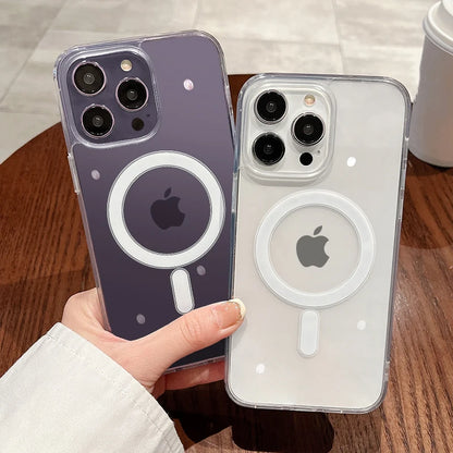 For Magesafe Magnetic Transparent Wireless Charge Case For iPhone 11 12 13 14 15 16 17 Air Pro Max Plus Mini Shockproof PC Cover Beauty World Shop