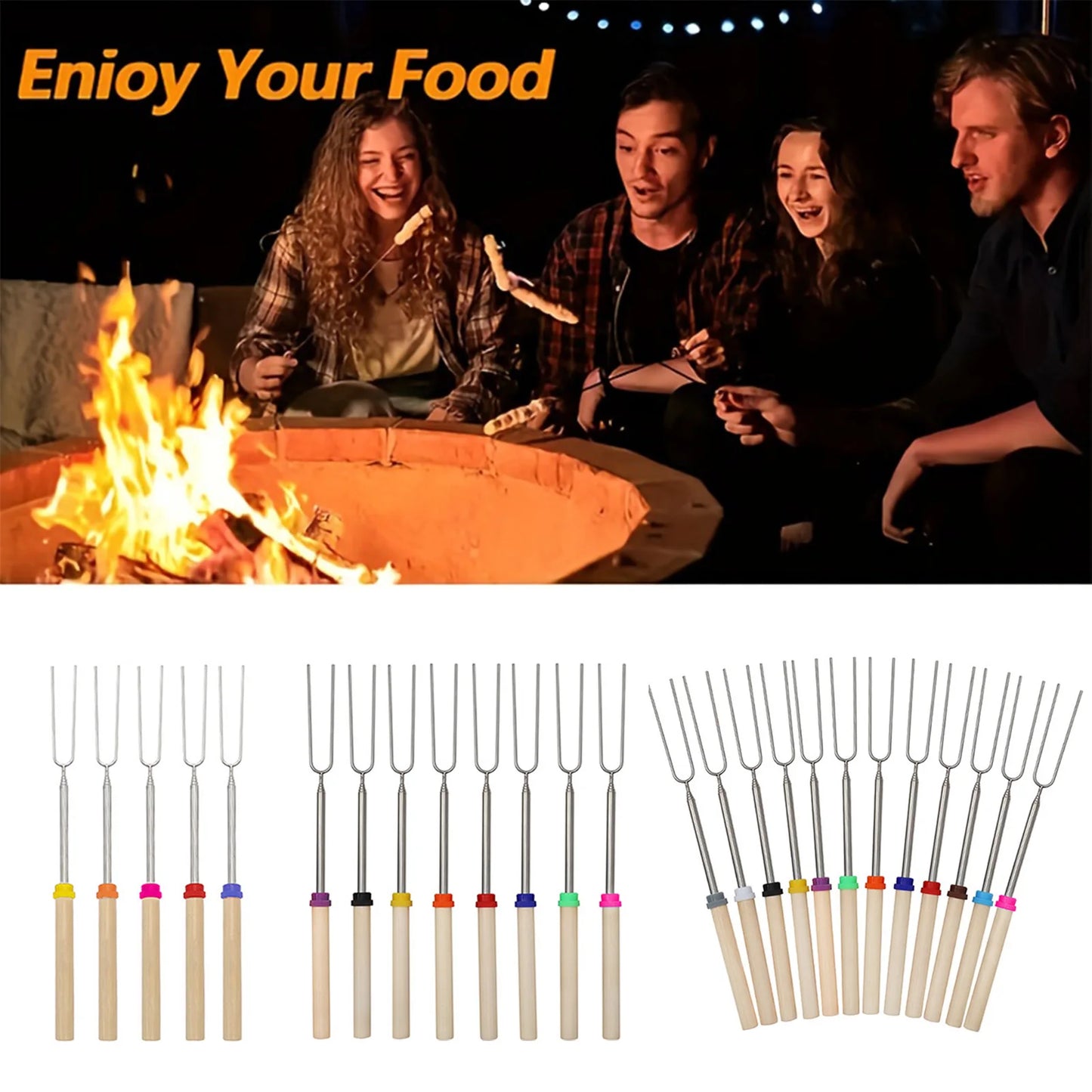 5/10/12pcs Adjustable Telescopic Barbecue Forks Metal Skewers Roasting Stick Suitable for Eating BBQ Dinner Dessert Beauty World Shop