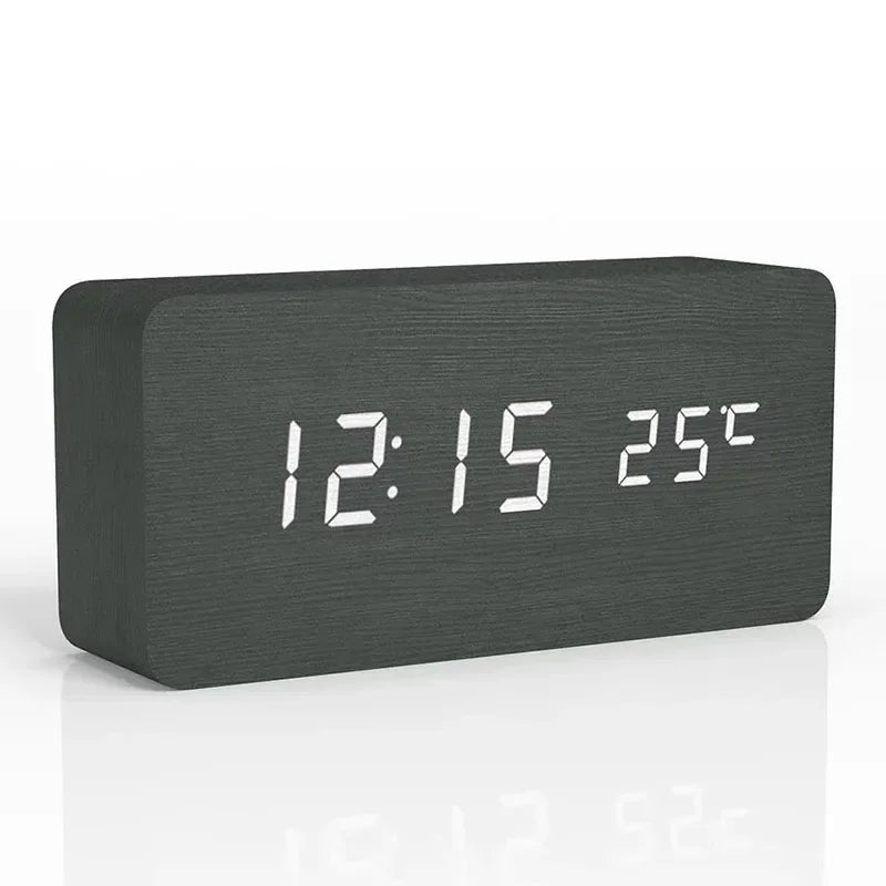 Digital Alarm Clock Wooden LED Table Clock with Temperature for Bedroom Office Travel Desk Decorations Beauty World Shop