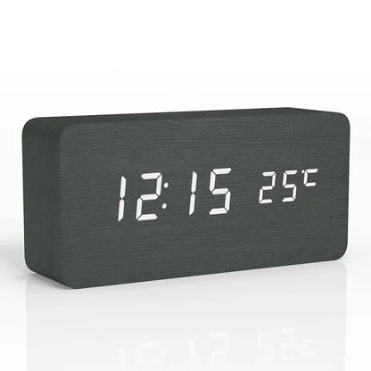 Digital Alarm Clock Wooden LED Table Clock with Temperature for Bedroom Office Travel Desk Decorations Beauty World Shop
