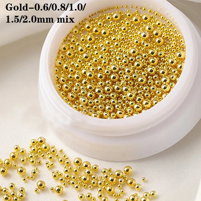 0.4mm-1.5mm 3D Steel Tiny Nail Art Decoration Gold Silver Steel Ball Nail Art Caviar Beads Nails Beads DIY Jewelry Accessories Beauty World Shop