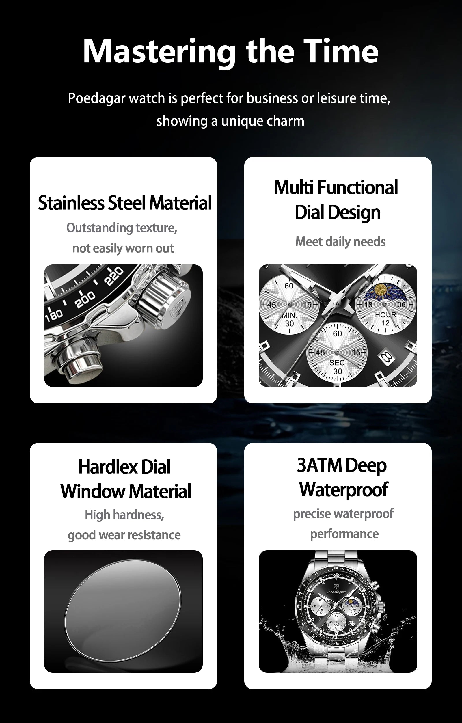 POEDAGAR Business Brand Man Wristwatch Waterproof Stainless Steel Luminous Men Watch Chronograph Date Men's Quartz Watches Reloj Beauty World Shop