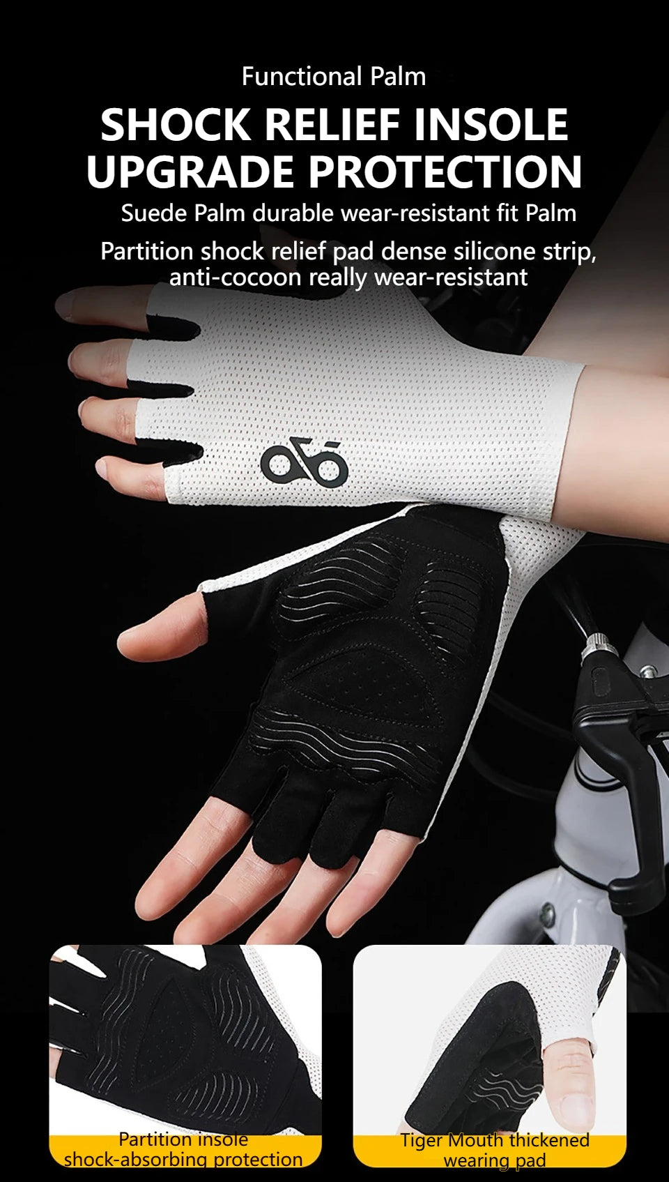 GETINFIT Riding Gloves Mesh Breathable Anti-slip Shock-absorbing Half-finger Gloves Outdoor Sports Fitness Mountaineering Riding Beauty World Shop
