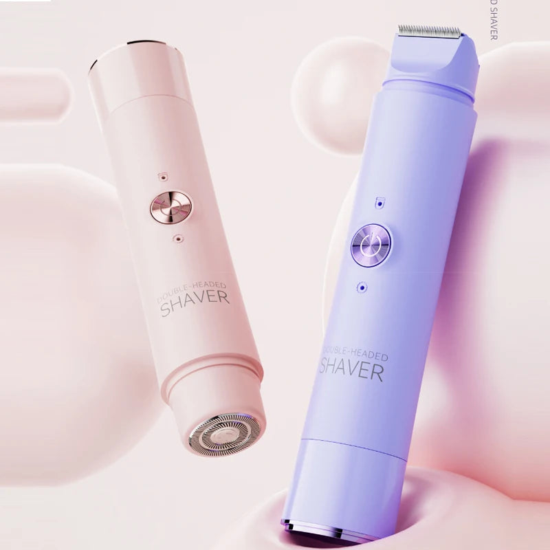 2-in-1 Wireless Rechargeable Electric Shaver, Suitable for Women - Dual Head Bikini Trimmer, Suitable for Both Dry and Wet Use Beauty World Shop