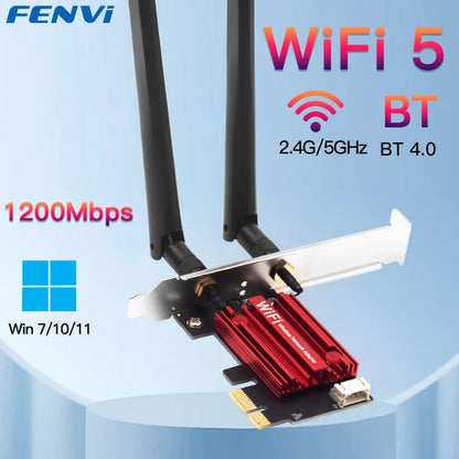 FENVI WiFi 5 PCI-E Wireless Adapter AC1200 Network Card Dual Band 2.4G/5GHz 802.11AC For Bluetooth 4.0 Desktop Windows 7/8/10/11 Beauty World Shop