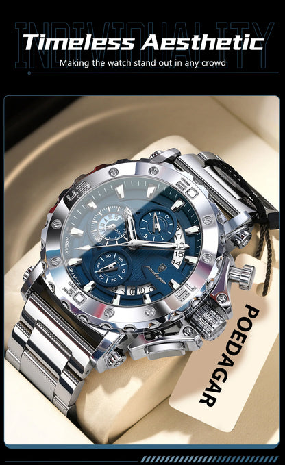 POEDAGAR Luxury Men's Watch Calendar Luminous Waterproof Man Clock Chronograph Stainless Steel Quartz Watches For Men Reloj Gift Beauty World Shop
