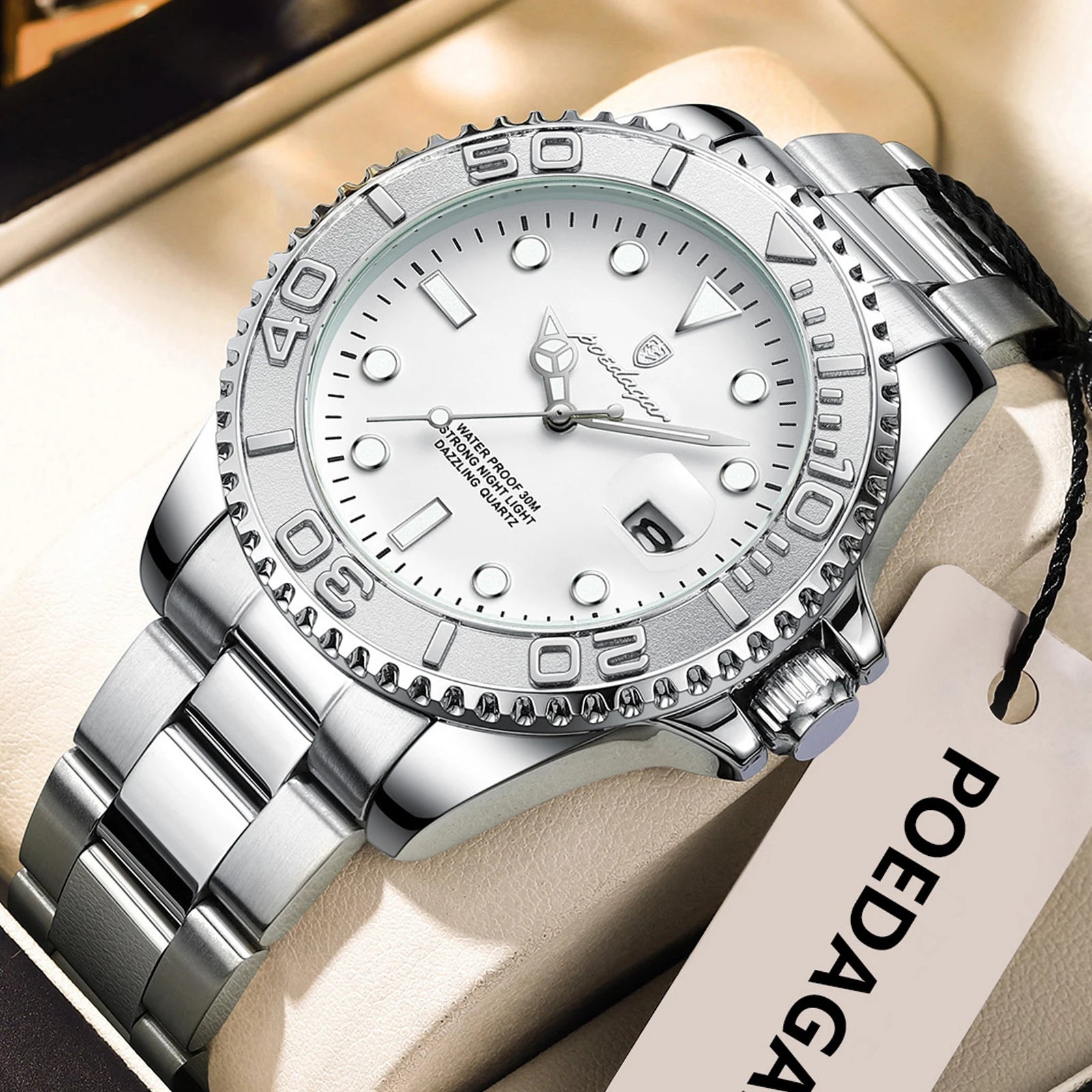POEDAGAR Original Luxury Man Wristwatch Waterproof Luminous Date Men Watch Stainless Steel Fashion Business Men's Quartz Watches Beauty World Shop