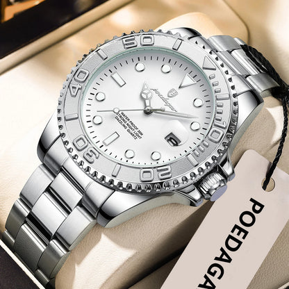POEDAGAR Original Luxury Man Wristwatch Waterproof Luminous Date Men Watch Stainless Steel Fashion Business Men's Quartz Watches Beauty World Shop