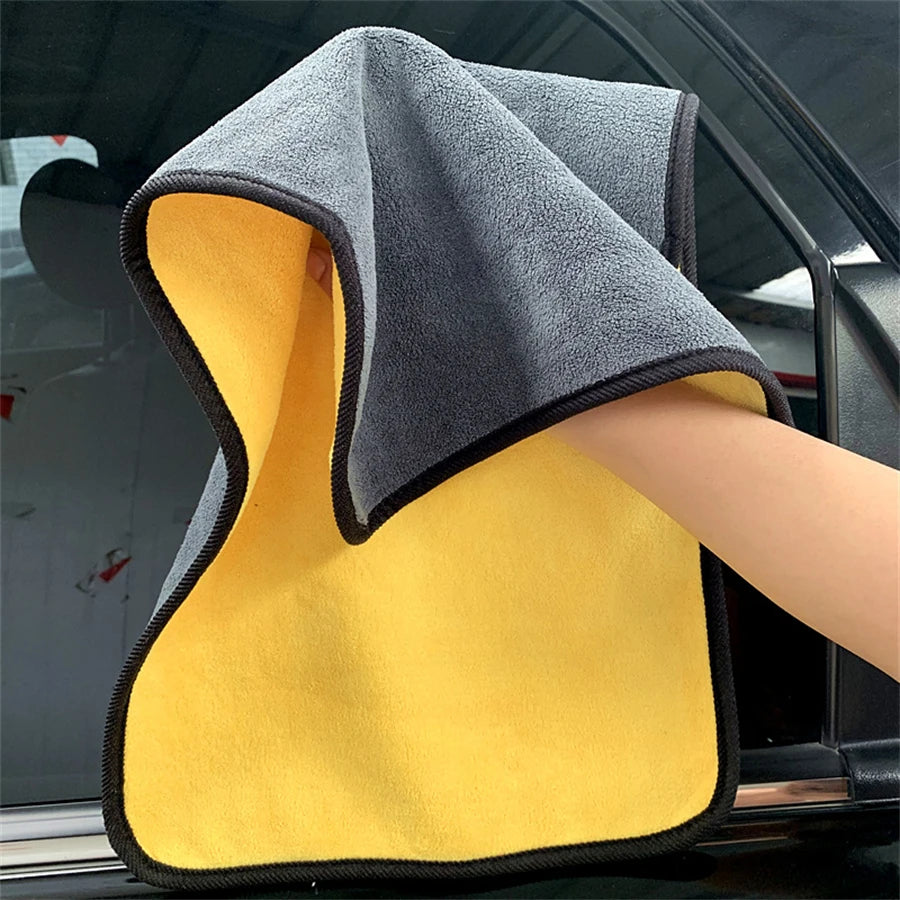 1/2/6pcs Microfiber Cleaning Towel Thicken Soft Drying Cloth Car Body Washing Towels Double Layer Clean Rags Car Accessories Beauty World Shop