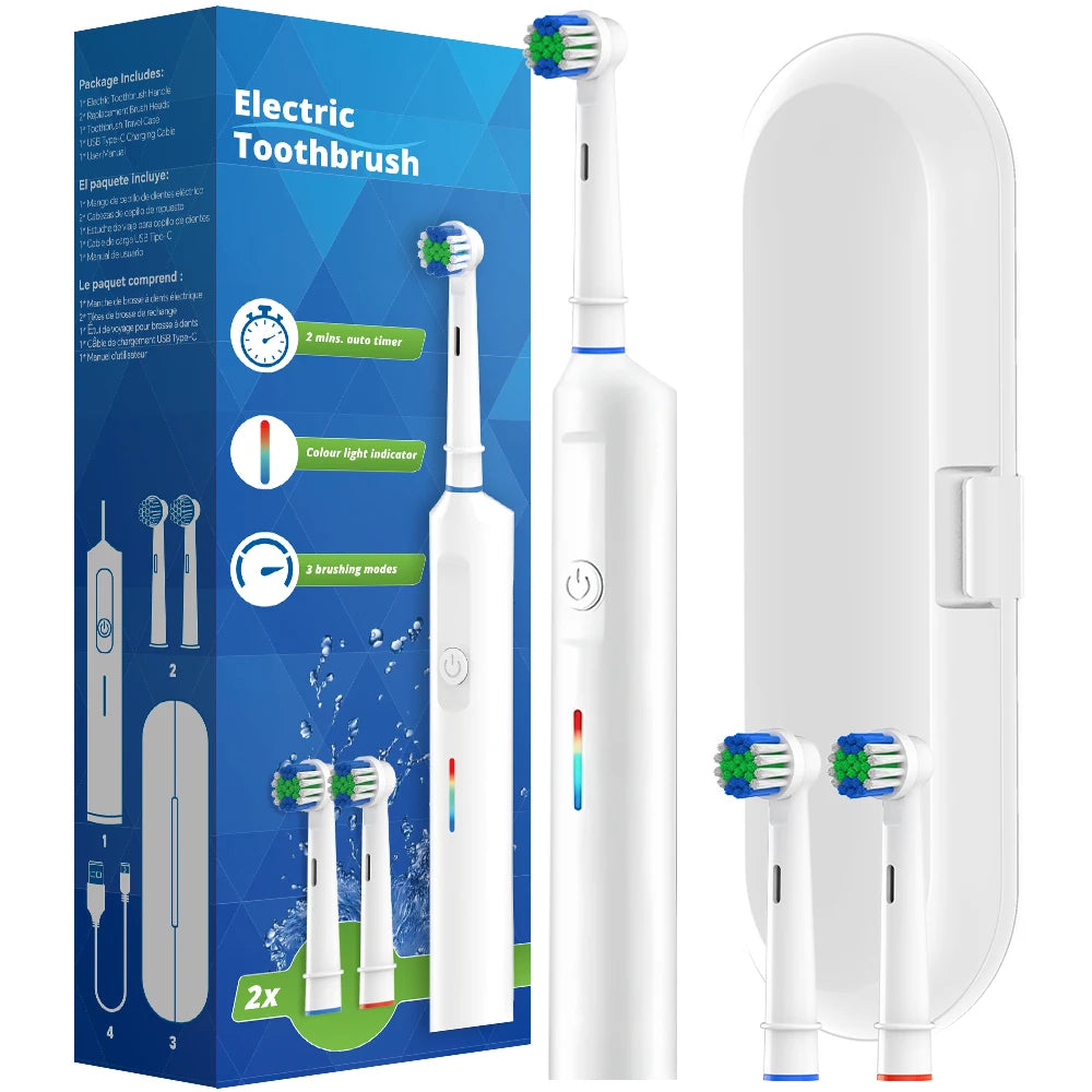 Intelligent Rotating Electric Toothbrush, Rechargeable Rotary Toothbrush Compatible with Oral B Replacement Electric Brush Heads Beauty World Shop