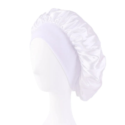New Women's Satin Solid Wide-brimmed Sleeping Hat Unisex Head Wrap Elastic Band Cap Hair Care Bonnet Night Hat bonnet de nuit Beauty Fashion