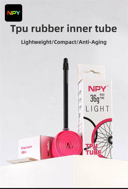 NPY 1Pcs Ultralight 28g Bike TPU Inner Tube 700X18 25 28 32 Road Bicycle TPU Material Tire 65mm Length French Valve Beauty World Shop