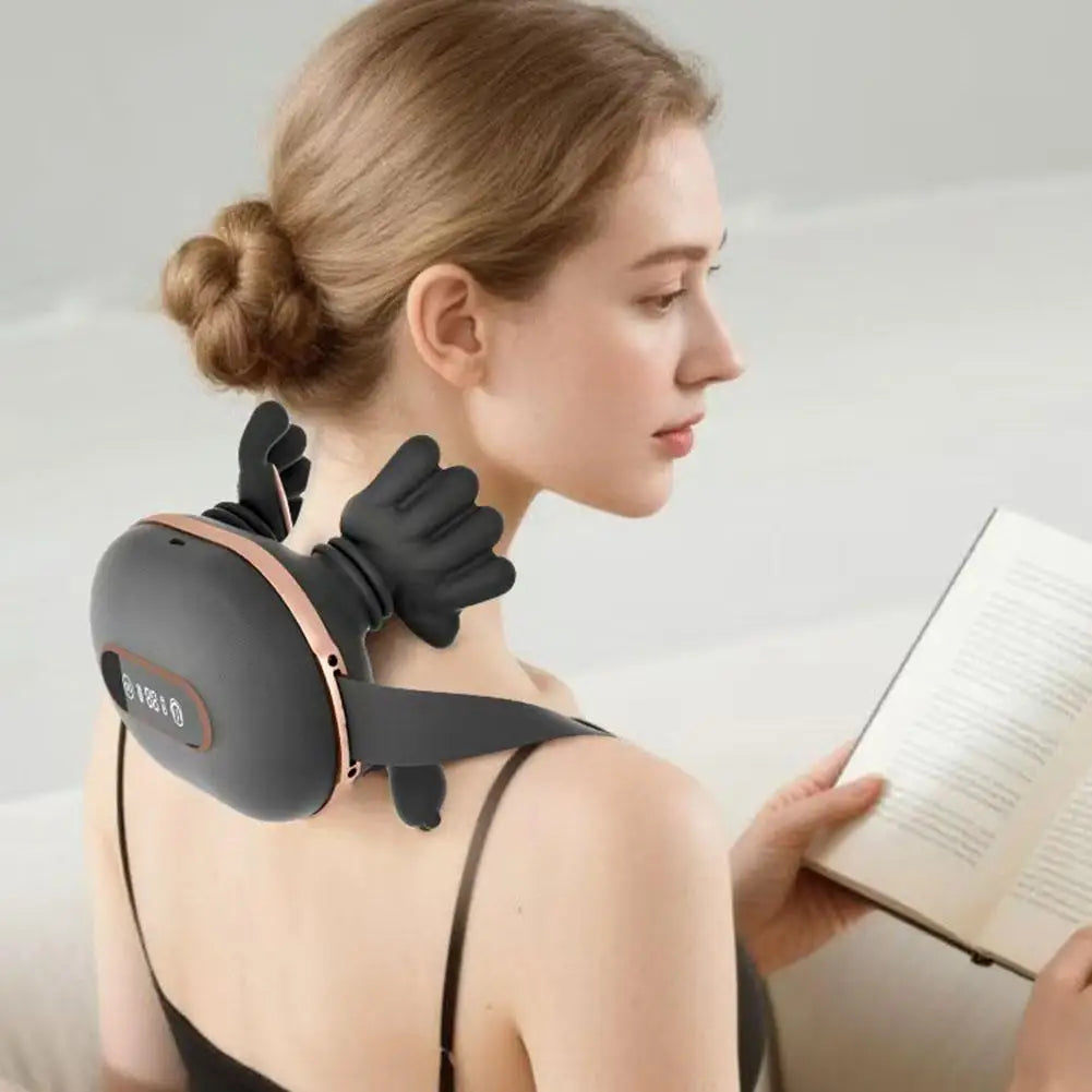 4D Kneading Neck Massager with Real Hand Feel Heated Compression 3 Levels Intensity Cordless for Home and Office Use