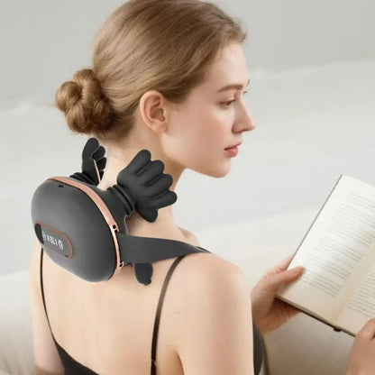 4D Kneading Neck Massager with Real Hand Feel Heated Compression 3 Levels Intensity Cordless for Home and Office Use