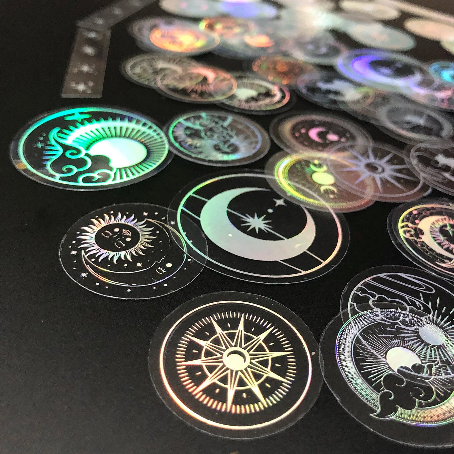 70 pcs Glitter Gold PET Adhesive Stickers Waterproof Transparent Label: SUN MOON Stars Etc Beauty World Shop
