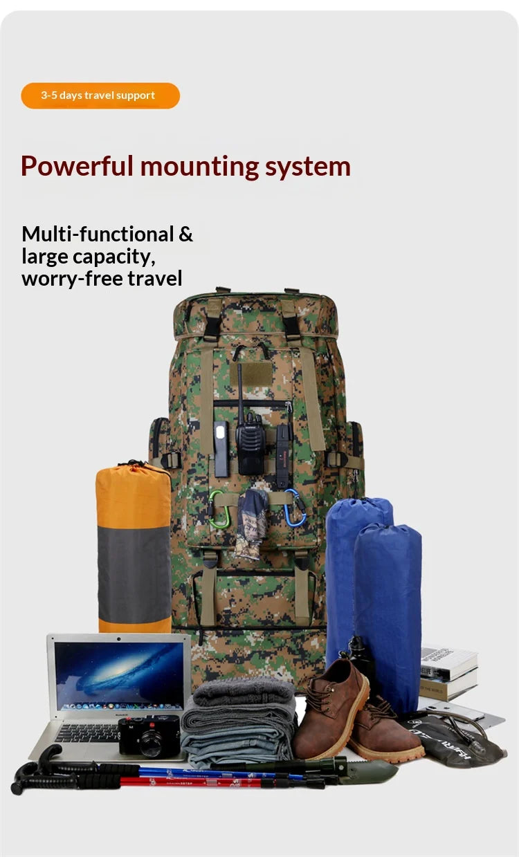 Homefish 80L/100L Large Mountaineering Backpack Outdoor Climbing Bag Tactical Rucksack Hiking Camping Travel Backpack Beauty World Shop